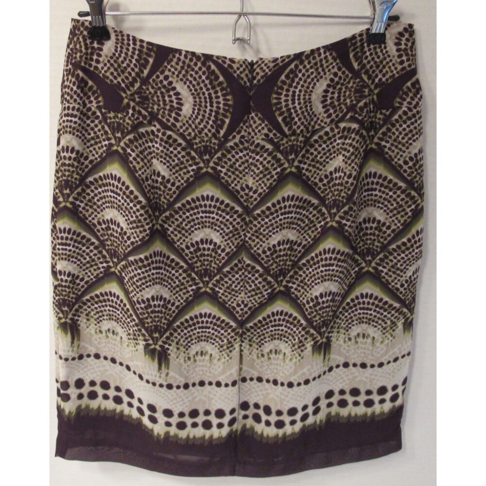 Worthington Brown/Green Midi Button Accent Lined Skirt Geometric Pattern Size 6 - Picture 2 of 4